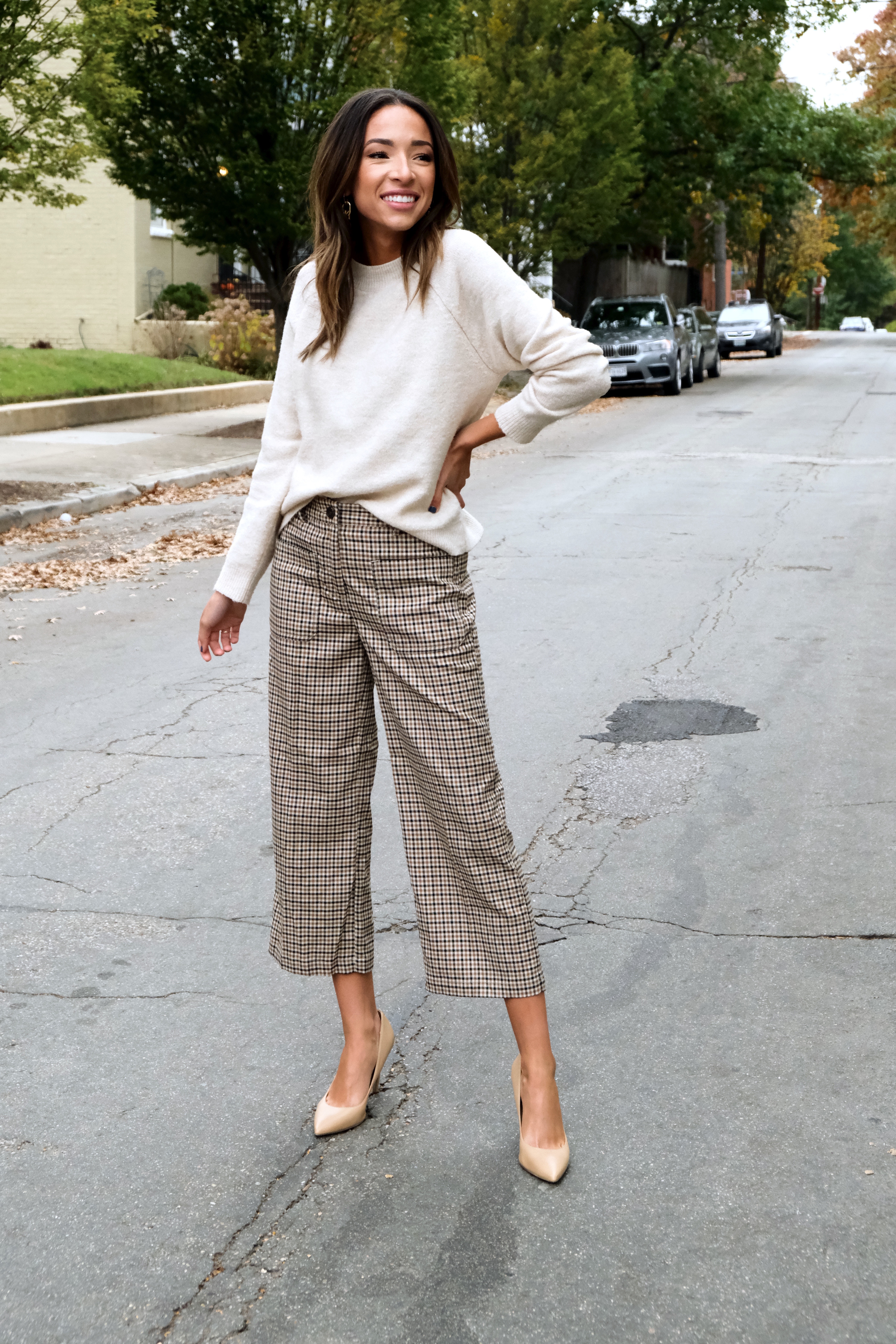 plaid wide leg pant with sweater