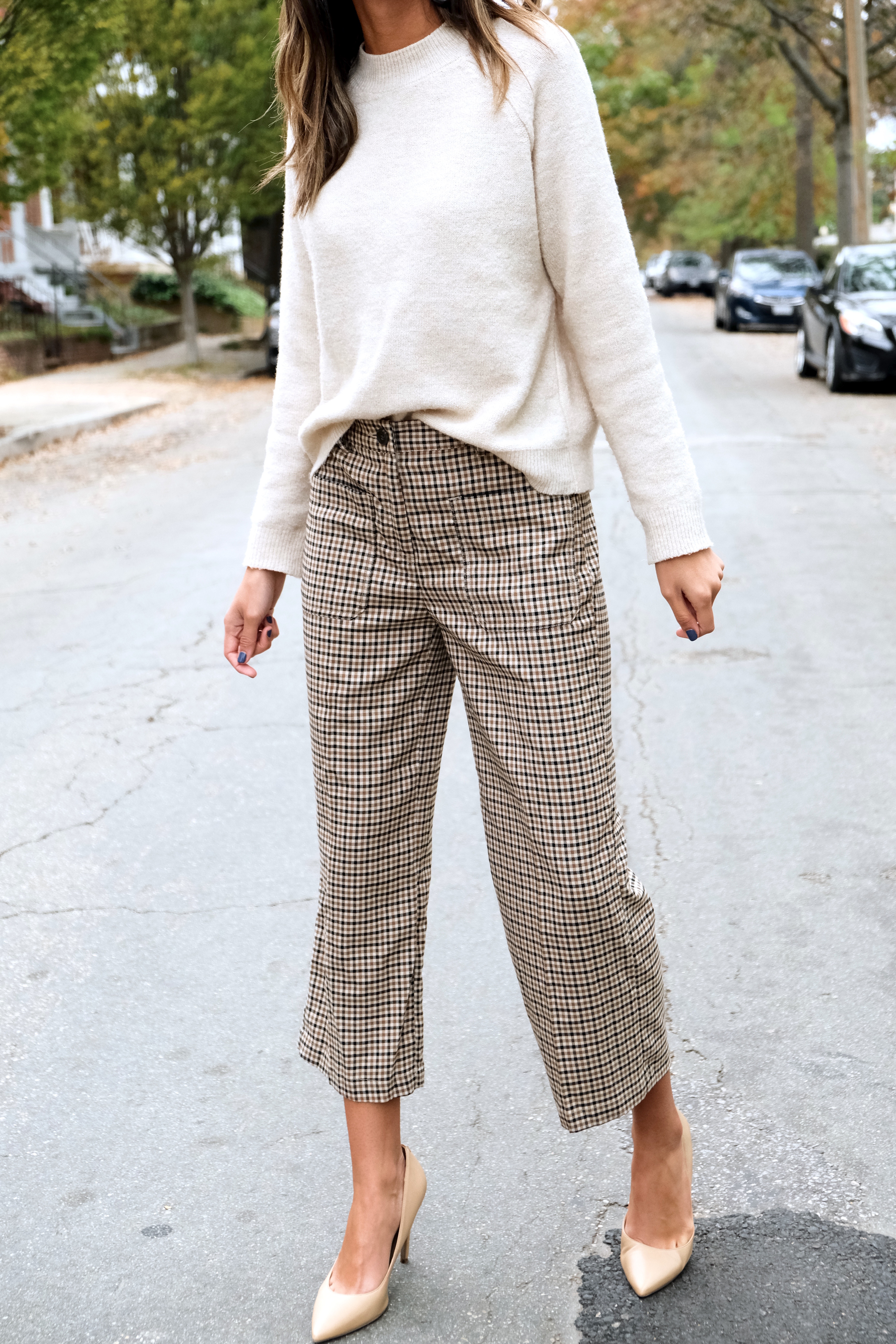 plaid wide leg pant with sweater